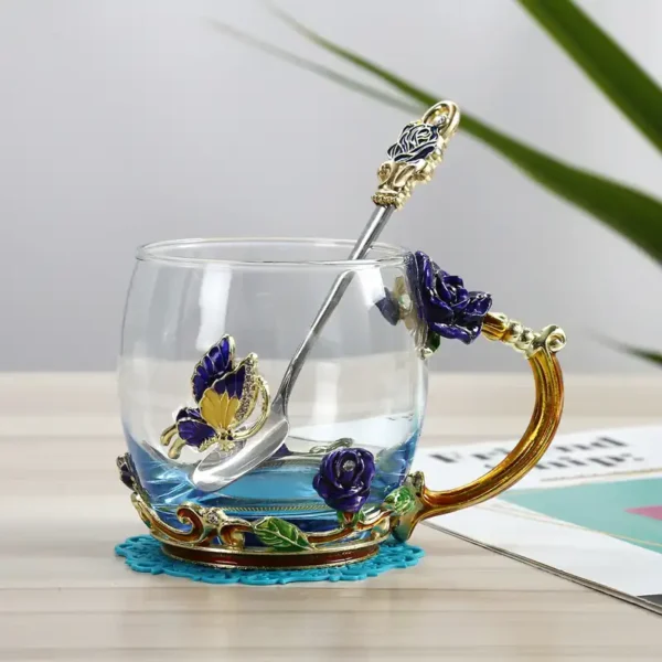 Rose Glass Tea Mug Gift Set