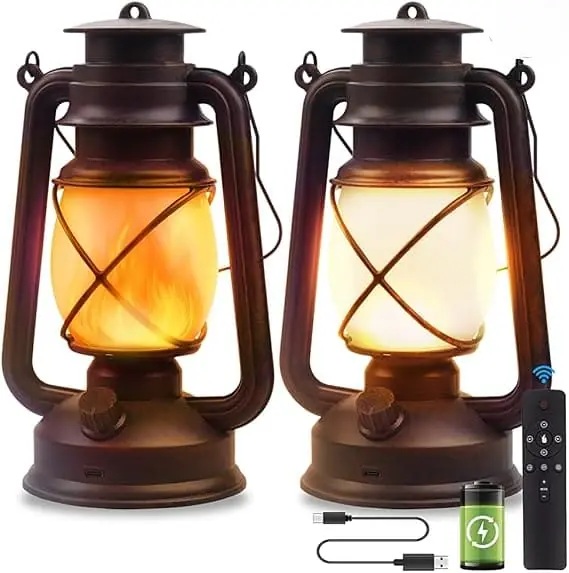 Retro LED Lantern – Flickering Flame, Remote-Controlled & Rechargeable, Perfect for Camping, Indoor/Outdoor Decor, Patios, Gardens, and Cozy Ambient Lighting.