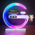 Smart LED lamp with wireless charger, alarm clock, and 7-color mood light. Fast charging, sleek design — the perfect all-in-one bedside gadget.
