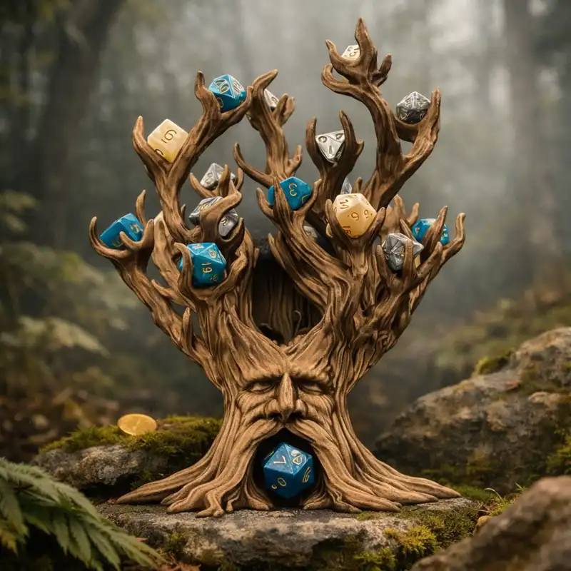 Treant Dice Tower and polyhedral dice display tree for Dungeons & Dragons tabletop RPG gaming